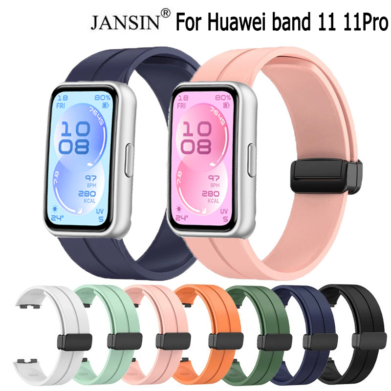 Jansin Dây Đeo Silicone Khóa Nam Châm Đồng Hồ Thông Cho Huawei Band 11 11Pro band 8 9