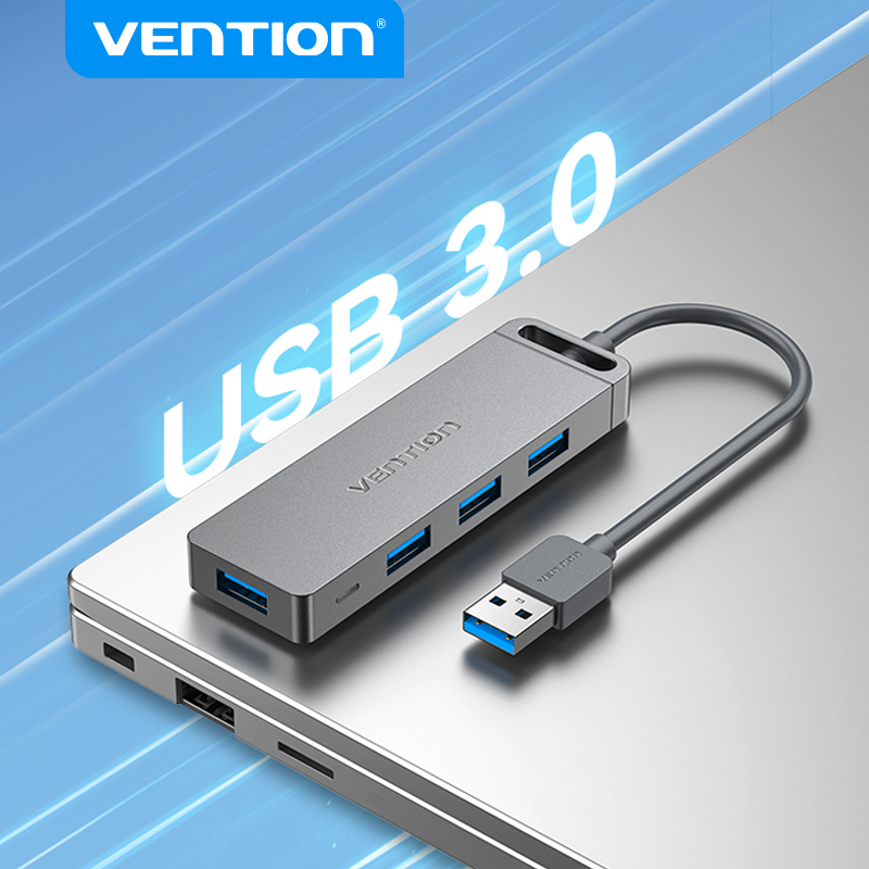 HUB USB 3.0 Vention 5Gbps 5 in 1 A Hub Vỏ Nhựa ABS Cho PC Laptop HDD - Hàng Chính Hãng