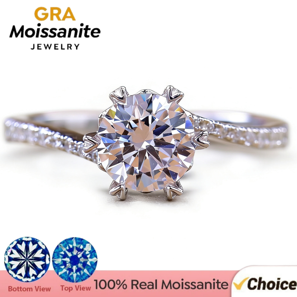 1CT Bông Tuyết Nhẫn Nữ Xoắn Cánh Tay Micro Pave Moissanite Nhẫn Đính Hôn