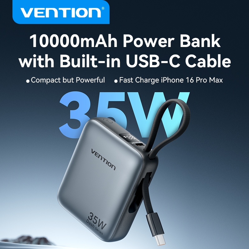 Vention Sạc Dự Phòng 10000mAh 35W - Tích hợp dây Type C, màn hình TFT