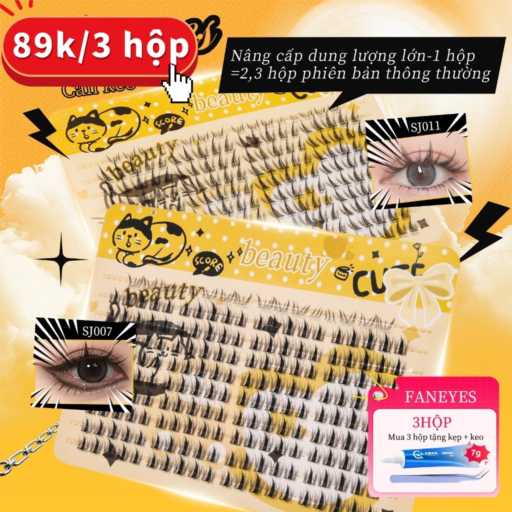 FANEYES Mi Giả Nữ Cần Keo Dán Mi Segment 8-13mm Dung Lượng Lớn Dùng 1 Tháng Tự Nhiên Cong Dày Làm To