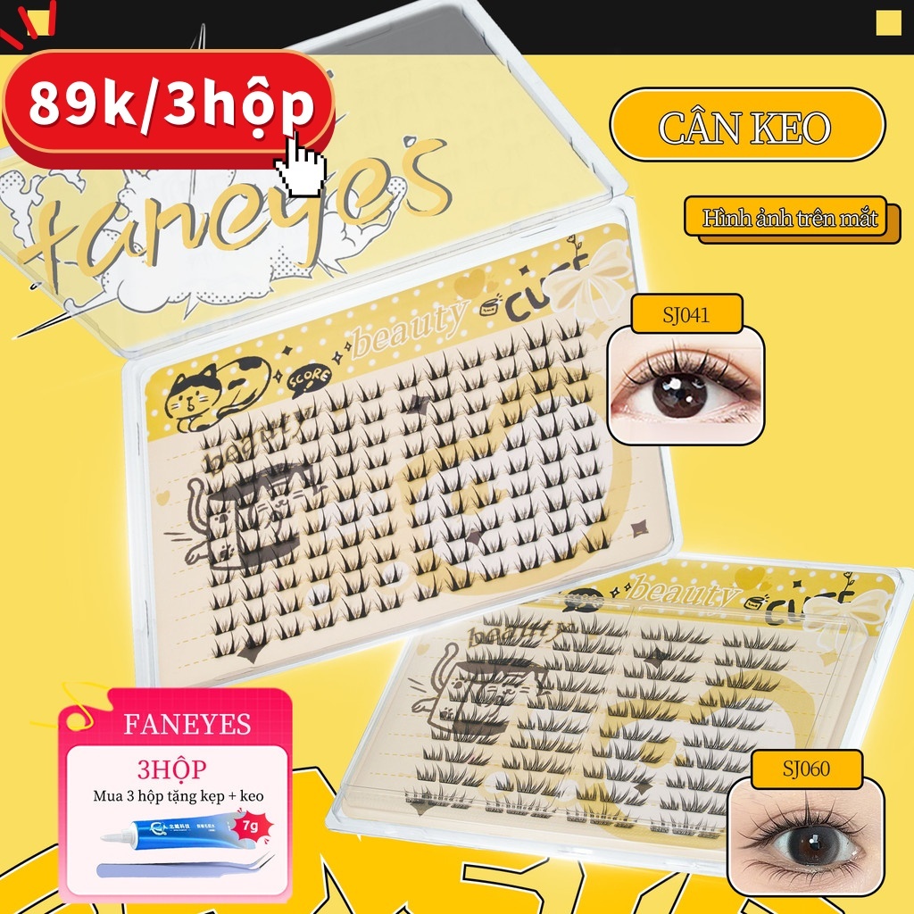 FANEYES Mi giả không sẵn keo Mi giả dung lượng lớn nhiều kiểu dáng, cong tự nhiên dài mảnh, cần keo 