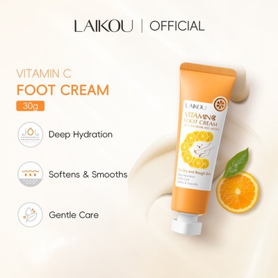 LAIKOU Vitamin C Foot Cream 30g với Urea Hyaluronic Acid Shea Butter cho da khô Thô Dưỡng ẩm sâu Chăm sóc nhẹ nhàng Làm mềm mịn Kem dưỡng ẩm