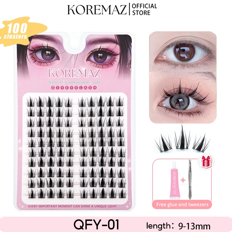 [Keo và nhíp miễn phí) KOREMAZ QFY-01 DIY Cluster nối mi giả, Lông mi phân đoạn tự nhiên mềm mại,