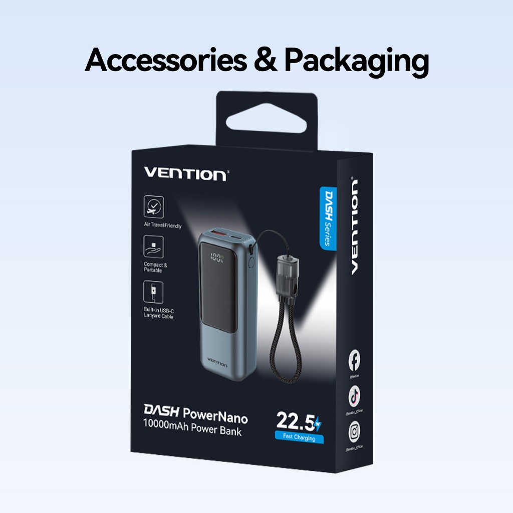 【Hàng mới 2026】Vention Sạc dự phòng 10000mAh có dây đeo và cáp Type-C tích hợp sạc nhanh 22.5W hoàn hảo cho du lịch bảo hành chính hãng Dùng được cho IPhone, Samsung, Xiaomi, Vivo, OPPO. | BigBuy360 - bigbuy360.vn