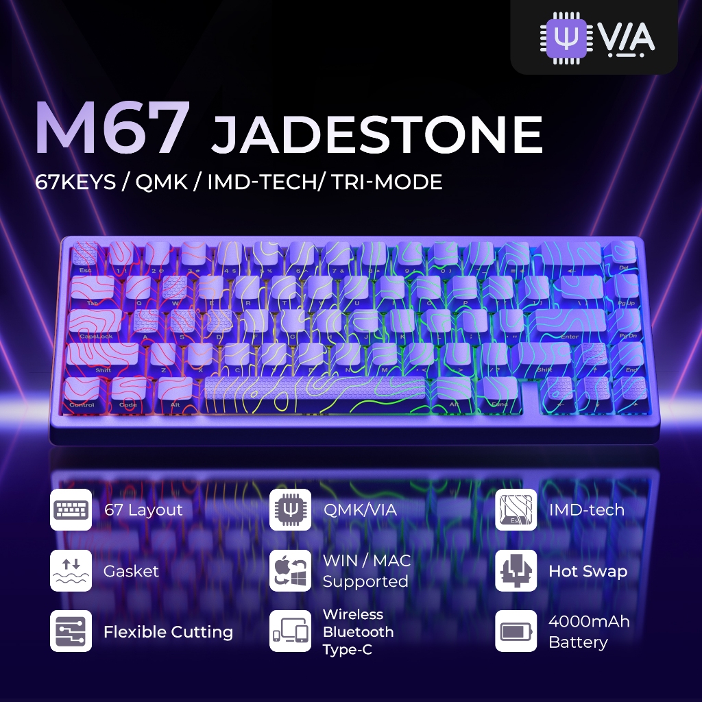 Bàn phím cơ XVX M67 JadeStone với Keycaps IMD-Tech Thêm ổn định Bàn phím địa hình ba chế độ LED