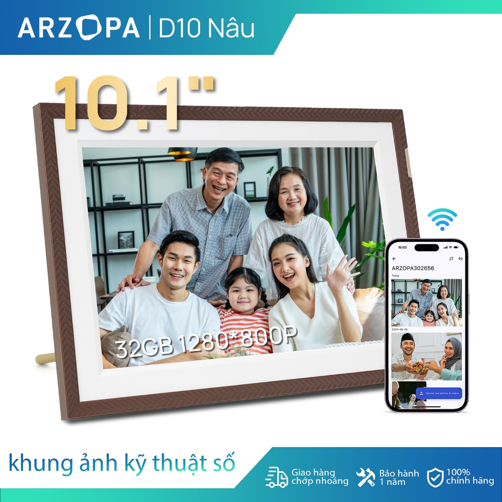 Khung ảnh kỹ thuật số ARZOPA D10 Khung ảnh kỹ thuật số WiFi thông minh 10,1 Inch 32GB với màn hình cảm ứng IPS 1280x800, Tự động xoay và trình chiếu, Chia sẻ ảnh Video Báo động âm nhạc | BigBuy360 - bigbuy360.vn