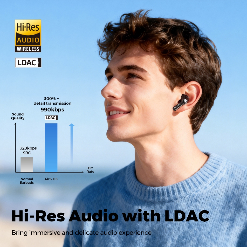 Tai nghe không dây SoundPEATS Air6 HS LDAC Hi-Res Trình điều khiển 13mm Bluetooth 6.0 45H Tuổi thọ pin HiFi Sound Comfort FitTWS | BigBuy360 - bigbuy360.vn