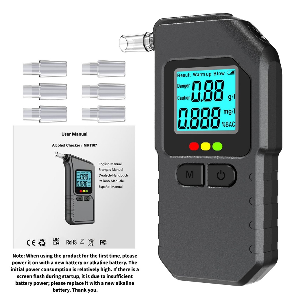 Máy kiểm tra cồn Breathalyzer cầm tay One Piece MR1107 Màn hình kỹ thuật số Đầu đọc BAC chính xác vớ