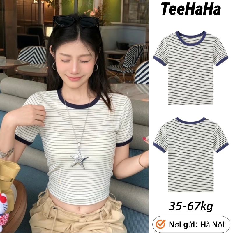 Áo thun nữ sọc caro phong cách mới, phù hợp mọi body, ideal cho mùa hè