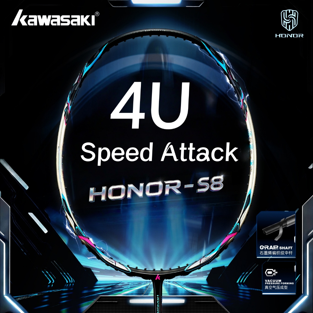 Kawasaki Professional HONOR S8 4U Vợt Cầu Lông Tốc Độ Tấn Công Full Carbon 18-32LBS Siêu Nhẹ Chuyên 