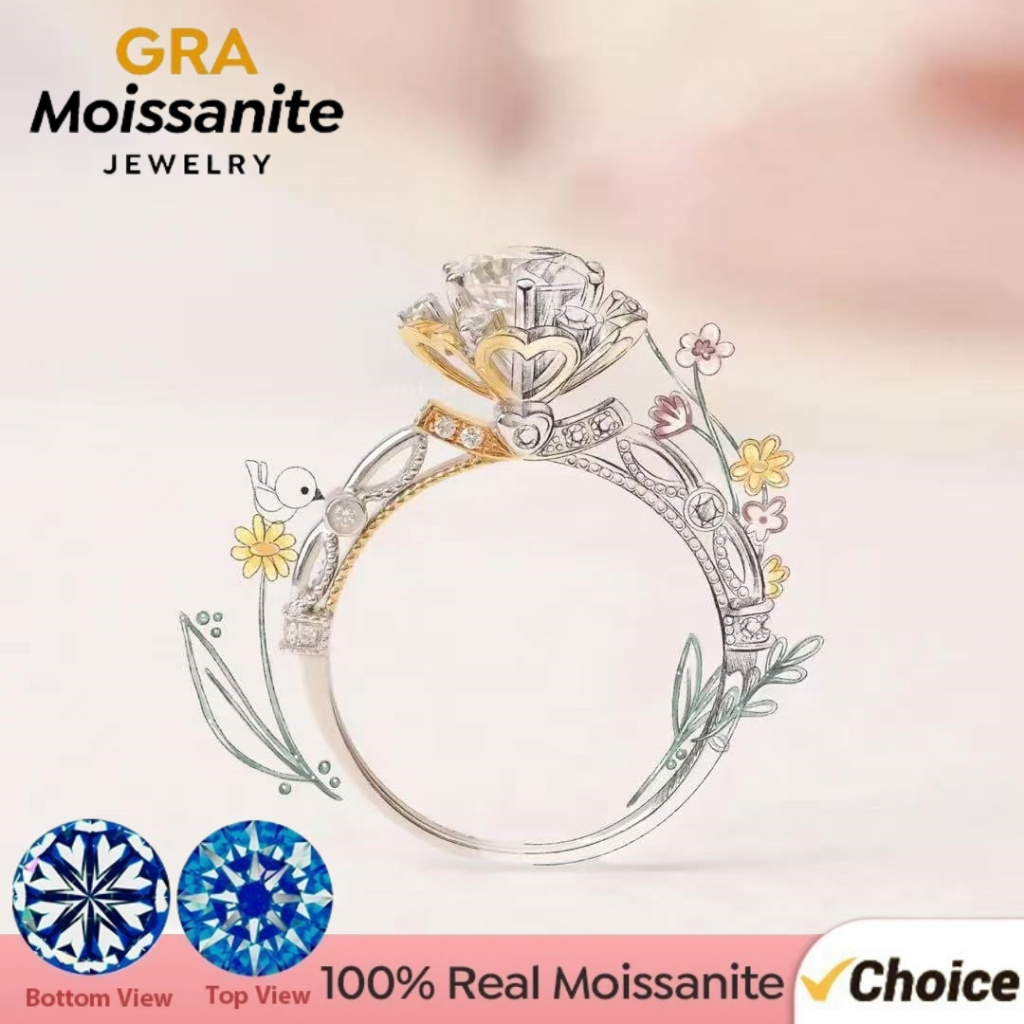 Nhẫn công chúa hai tông 1CT Nhẫn Moissanite lấy cảm hứng từ Disney