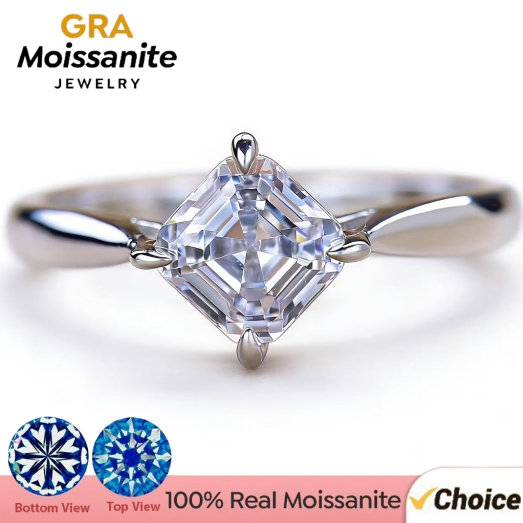 1CT Ascher Cut Ring Dây đeo đơn giản Trang sức Moissanite sang trọng dành cho nữ
