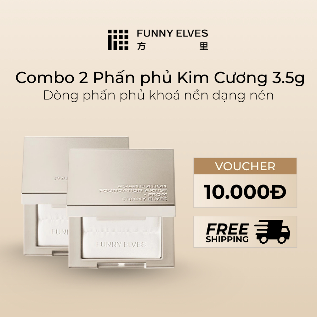 Funny Elves Phấn phủ nén Kim Cương 3.5g x2 – Kiềm Dầu Hiệu Quả, Chuẩn Da Đẹp Tự Nhiên Cho Thời Tiết 