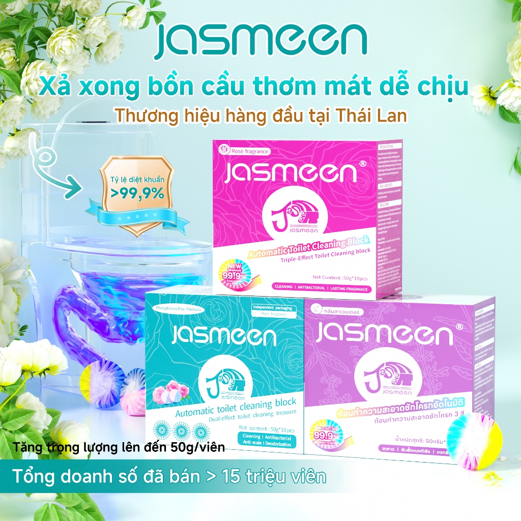 Viên Thả Bồn Cầu JASMEEN - Công Thức Khử Mùi Thần Tốc, Diệt Khuẩn Toilet, Tẩy Mảng Bám & Giữ Hương Thơm Mát Viên Sạch Bồn Cầu
