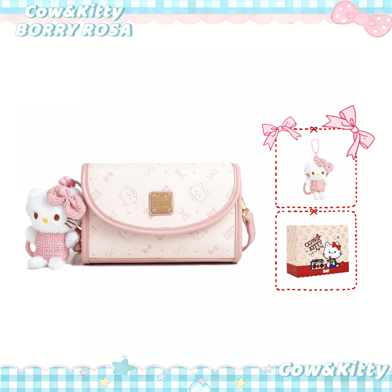 Cow & Kitty / BORRY ROSA Túi đeo chéo màu hồng Túi xách phong cách  Hello Kitty Lựa chọn quà sinh nhật tốt nhất