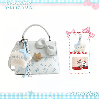 Cow & KITTY/BORRY ROSA THƯƠNG HIỆU, túi giỏ màu xanh có khóa kéo và bùa chú mèo, túi tote dành cho