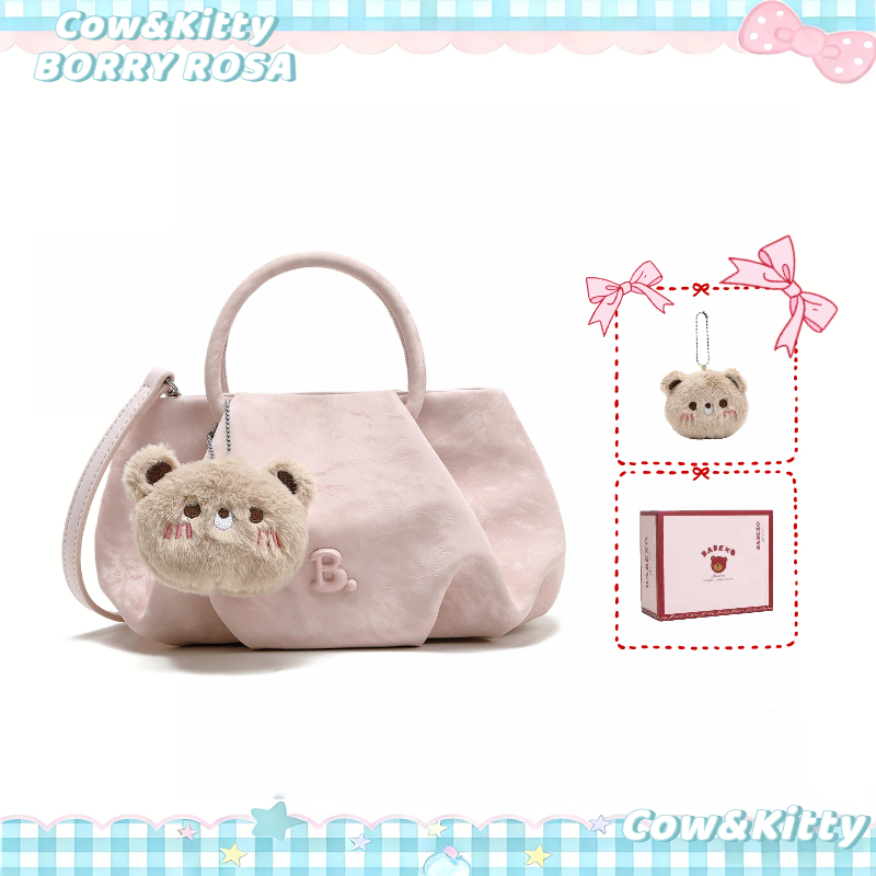 BORRY ROSA Gấu Dễ Thương Trắng Hồng Túi Du Lịch Hàng Ngày Phong Cách Phù Hợp Phổ Biến Phong Cách Dễ Thương Túi Xách