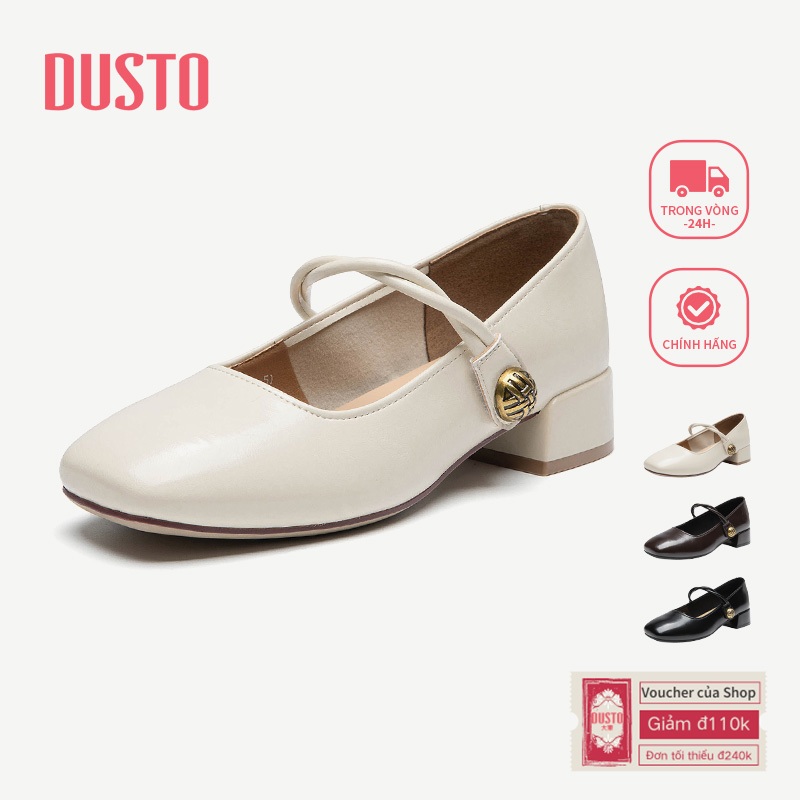 DUSTO Mary Jane Giày Nữ Giày Cao Gót Mùa Xuân Mới Dày Gót Da Giày Cao Gót Thoải Mái 60318 DWA003775A