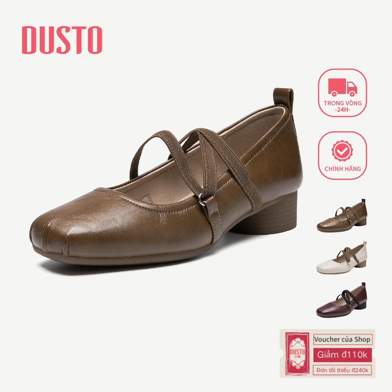 DUSTO Retro Pháp Mary Jane Giày Nữ Gót Thấp Dày Gót Đàn Hồi Ngang Dây Đế Mềm 60318 DWA002347A
