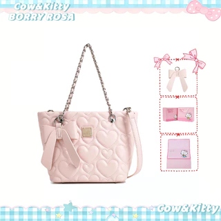 Ngày lễ tình nhân Phiên bản giới hạn Túi xách nữ Cow-Kitty/BORRY ROSA có nơ nhỏ in hình trái tim