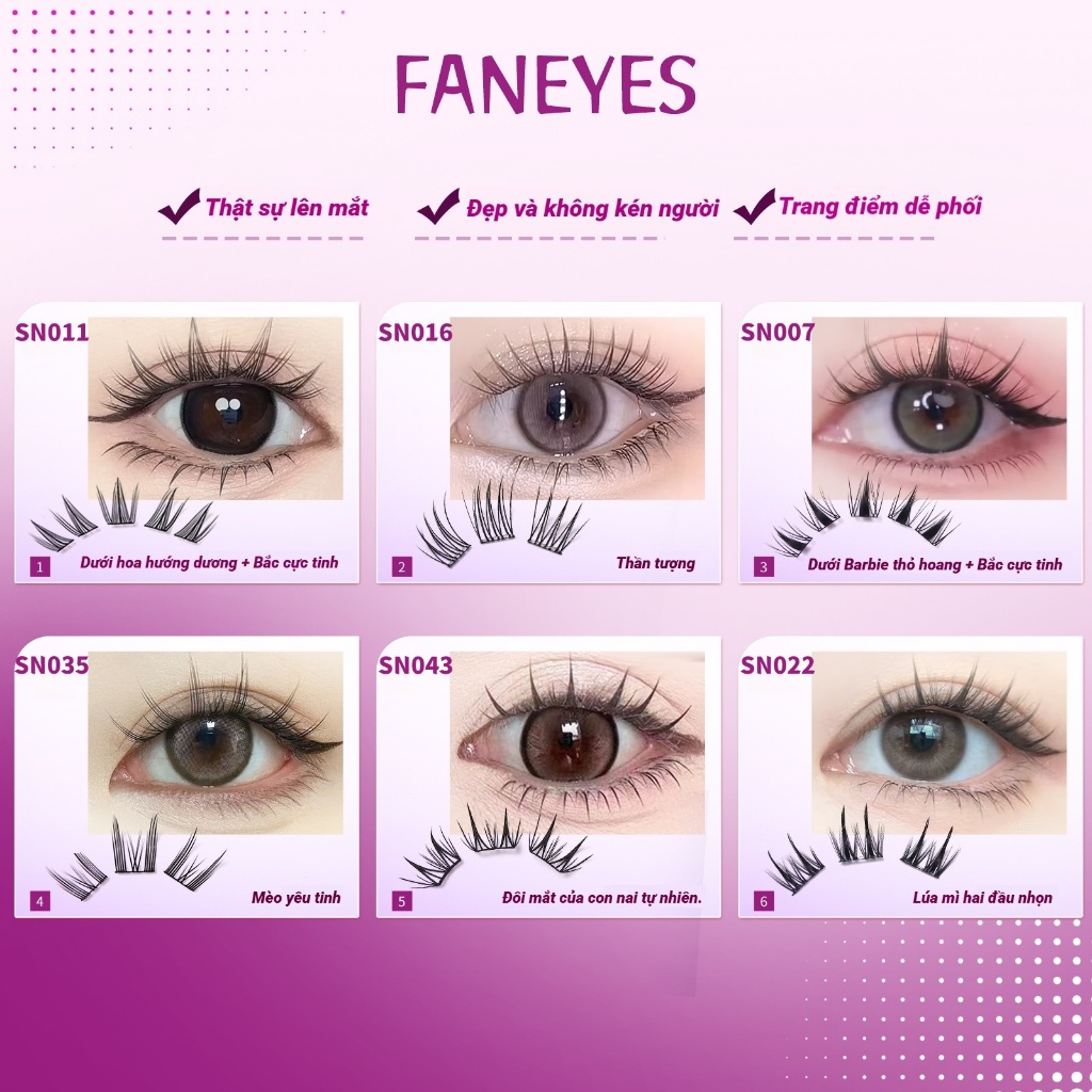 FANEYES  Mi giả sẵn keo dán 8 hàng siêu lớn dùng được nửa tháng cong tự nhiên dày dặn làm to mắt hiệ