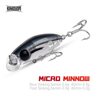 Kingdom Micro Minnow Mồi Câu Cá 36mm 2.6g / 3.9g 40mm 3.3g / 5.2g Chìm ABS Mồi Cứng Mồi Câu Cá Wobblers Cho Bass Cá Hồi Trolling Cho Hồ Bơi Rive