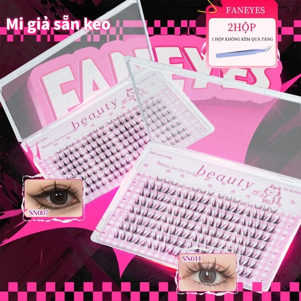 FANEYES  Mi giả sẵn keo dán 8 hàng siêu lớn dùng được nửa tháng cong tự nhiên dày dặn làm to mắt hiệ