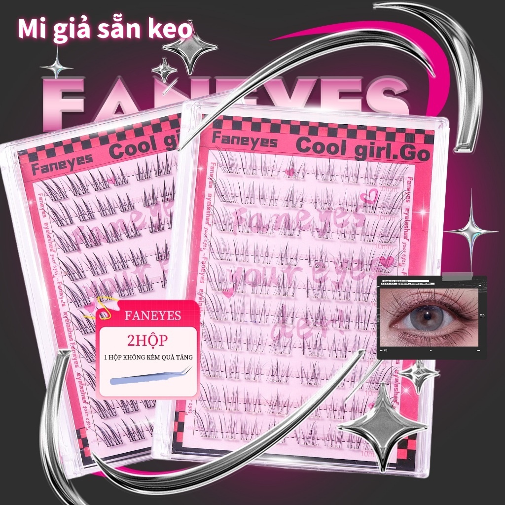 FANEYES Lông mi giả  sẵn keo Bộ 10 hàng mi giả lười xoăn dày bền không bị rụng