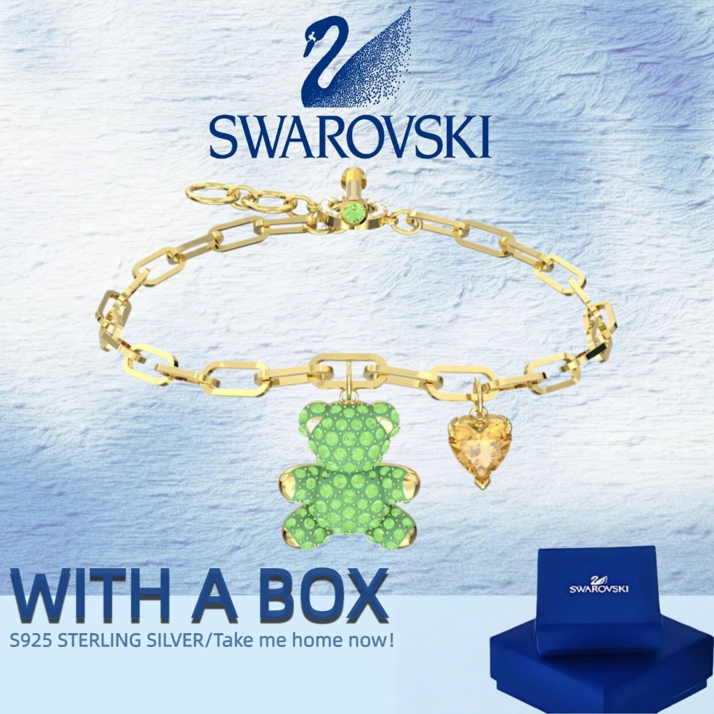 Swarovski S925 Trang Sức Bạc Nóng Hàng Mới Về Với Hộp Quà Swarovski Teddy Xanh Trái Tim Gấu Vòng Tay