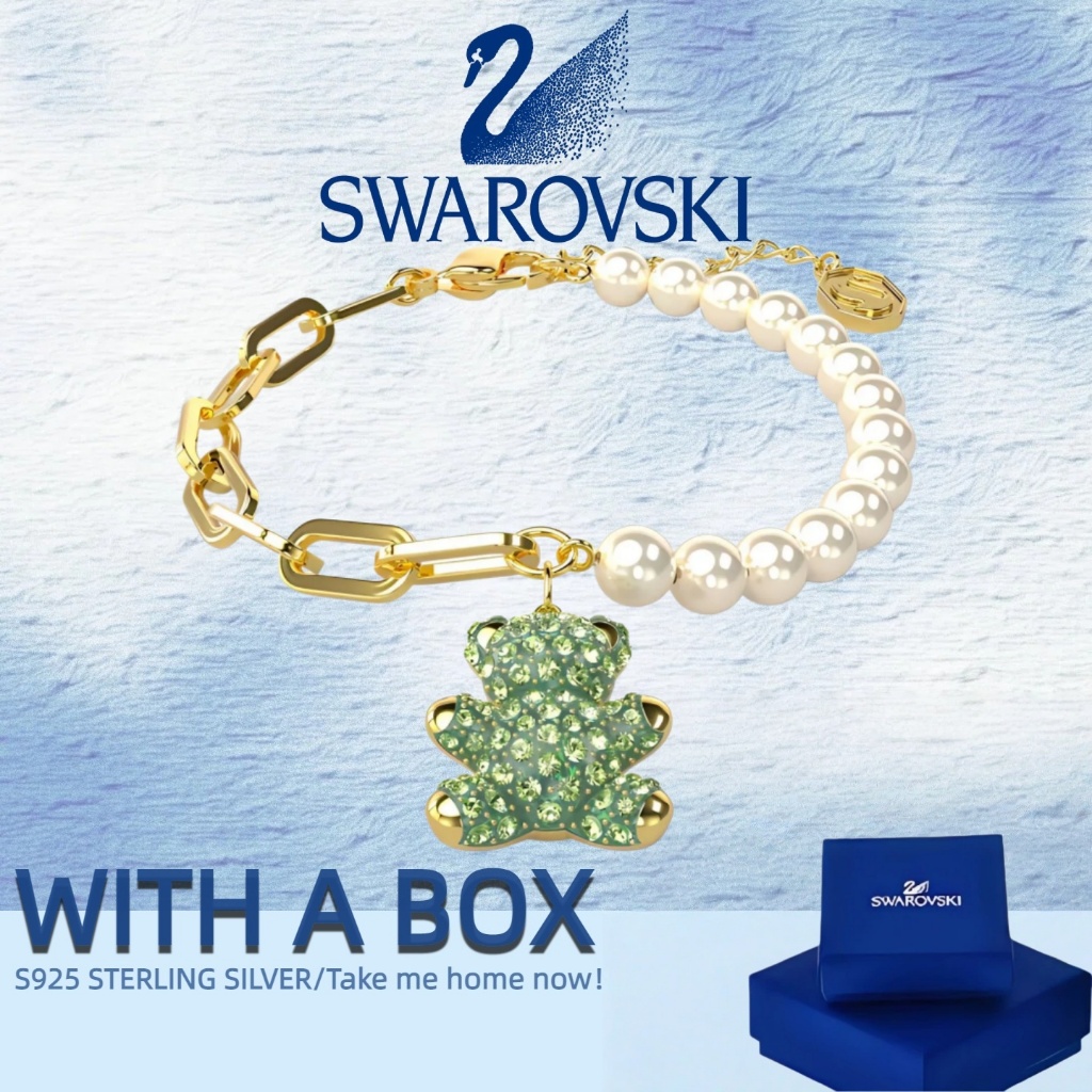 Swarovski Swarovski Bạc Trang Sức Nóng Hàng Mới Về Với Hộp Quà Swarovski Xanh Thiết Kế Gấu Bông Vòng