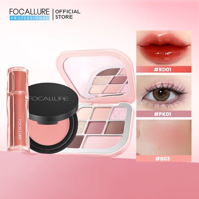 Bộ trang điểm 3 mảnh Focallure: Bảng phấn mắt + Phấn má hồng + Son bóng