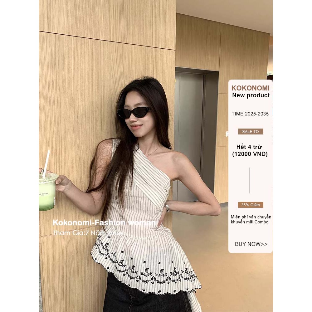 KOKONOMI Áo sơ mi thiết kế sọc thêu