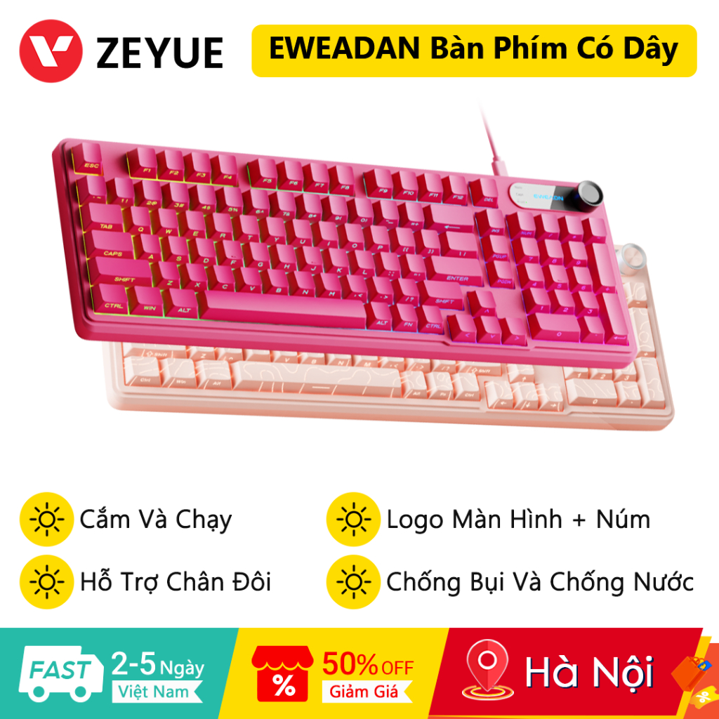 Bàn phím có dây EWEADN V102 có màn hình hiển thị & núm phương tiện Bàn phím im lặng RGB cho máy tính