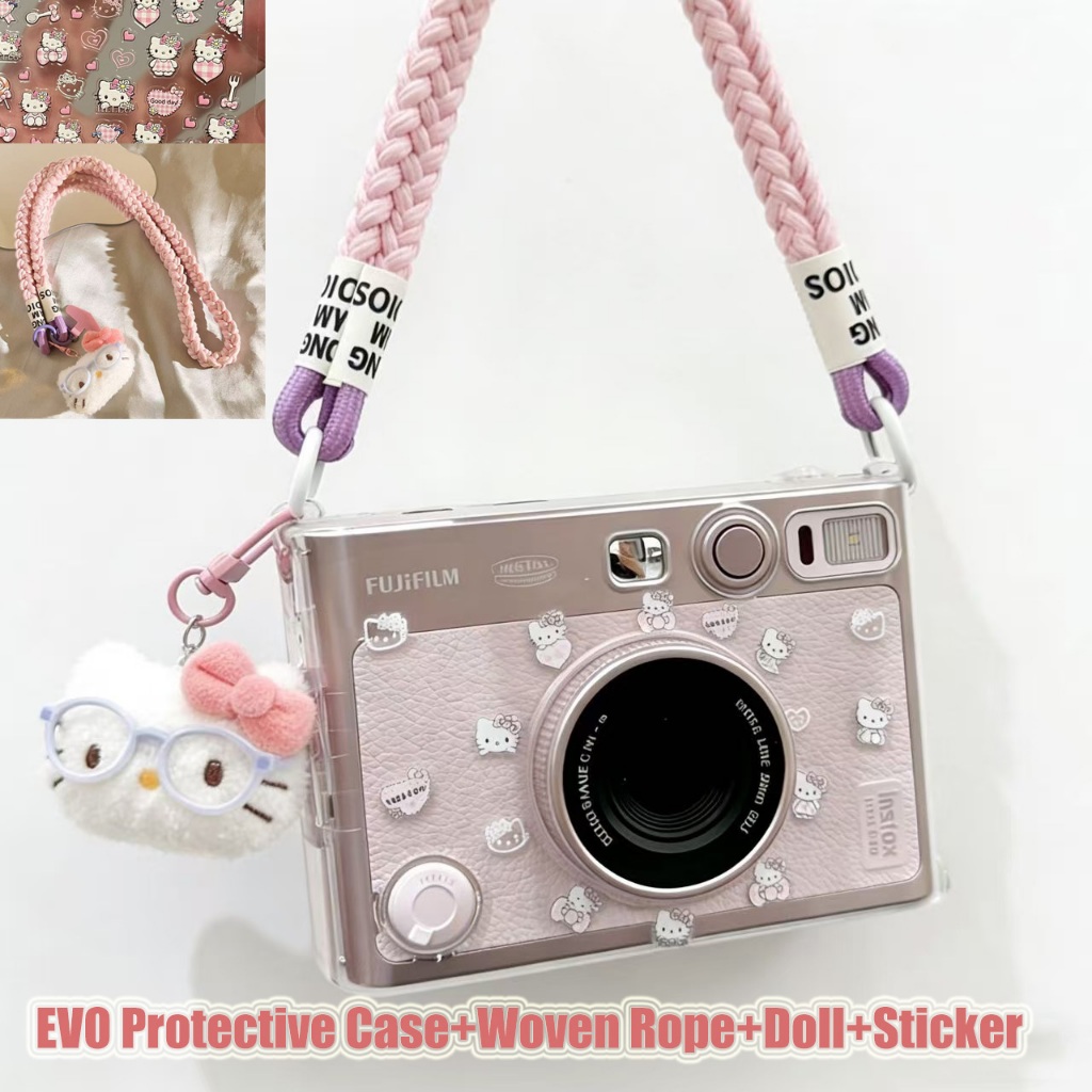 Hello Kitty Vỏ Bảo Vệ Cho Fujifilm Instax Mini Evo Vỏ Máy Ảnh Có Dây Bện Camera Phụ Kiện Điện Thoại 