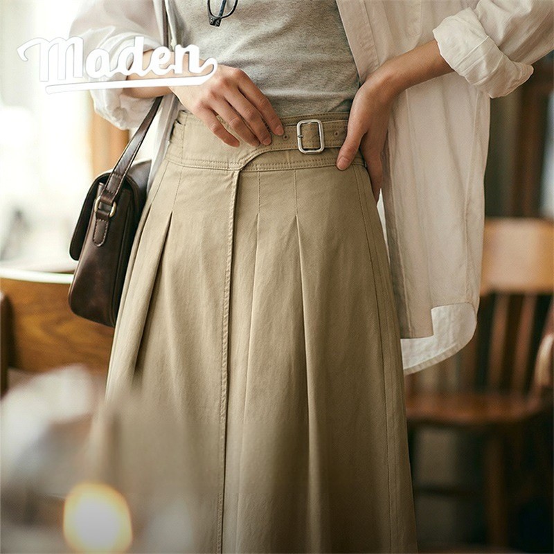 Váy nữ MADEN - Kaki cổ điển Gurkha, thiết kế xếp ly chữ A xoay, cao cấp cho bảo hộ lao động