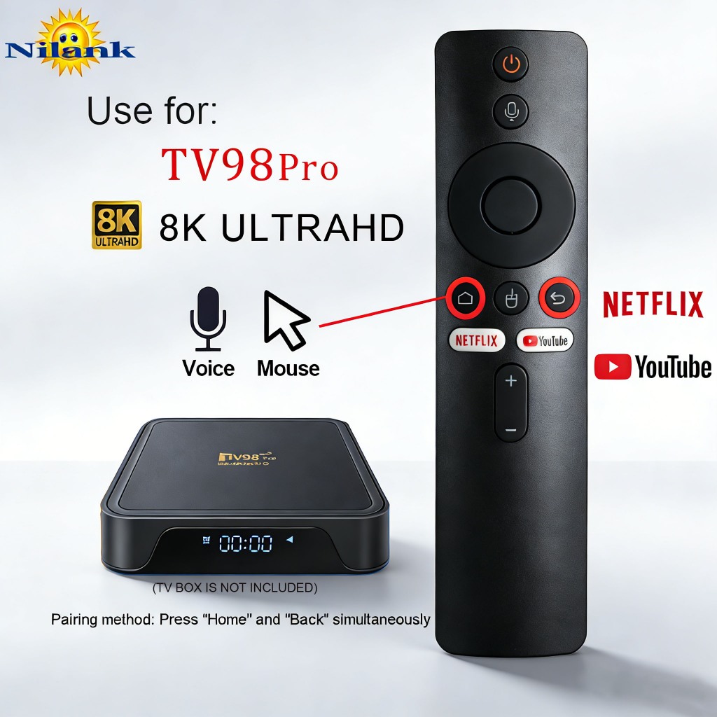 NiLANK Remote for Android Tivi Box Tv98 Pro 2025  giọng nói,Kết nối Bluetooth,Xem YouTube Netflix,Re
