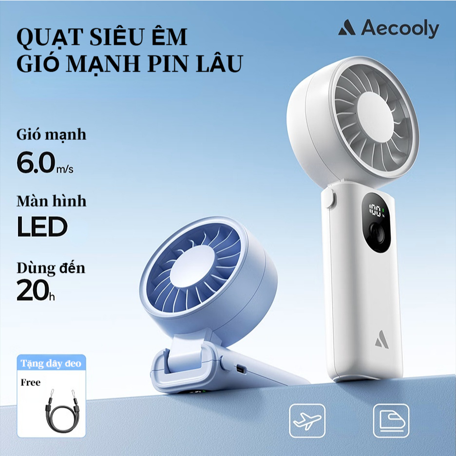Aecooly Halo 04 Quạt cầm tay Quạt tích điện mini cầm tay Thời gian làm mát tối đa 20H, quạt cầm tay mini sạc điện 3 chế độ linh hoạt, Màn hình mức pin, Gió 5 tốc độ