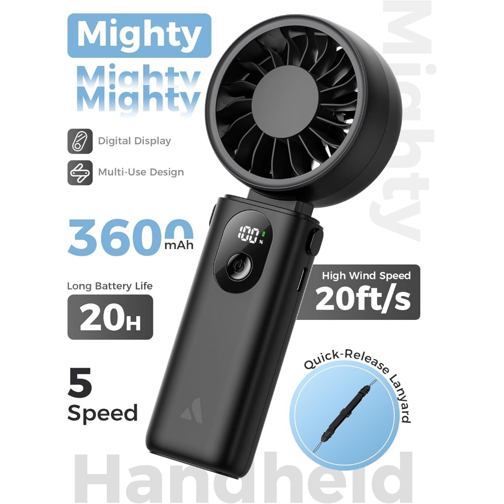 Aecooly Halo 04 Quạt cầm tay Quạt tích điện mini cầm tay Thời gian làm mát tối đa 20H, quạt cầm tay mini sạc điện 3 chế độ linh hoạt, Màn hình mức pin, Gió 5 tốc độ | BigBuy360 - bigbuy360.vn