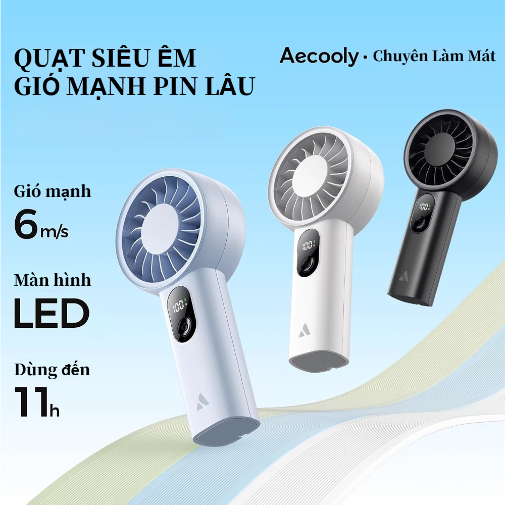 Quạt cầm tay cầm tay Aecooly Mighty | Thời gian làm mát tối đa 20H | 3 chế độ linh hoạt | Gió 5 Tốc Độ | Hiển thị mức pin | Pin cá nhân Mini có thể sạc lại USB, Quà tặng cho W