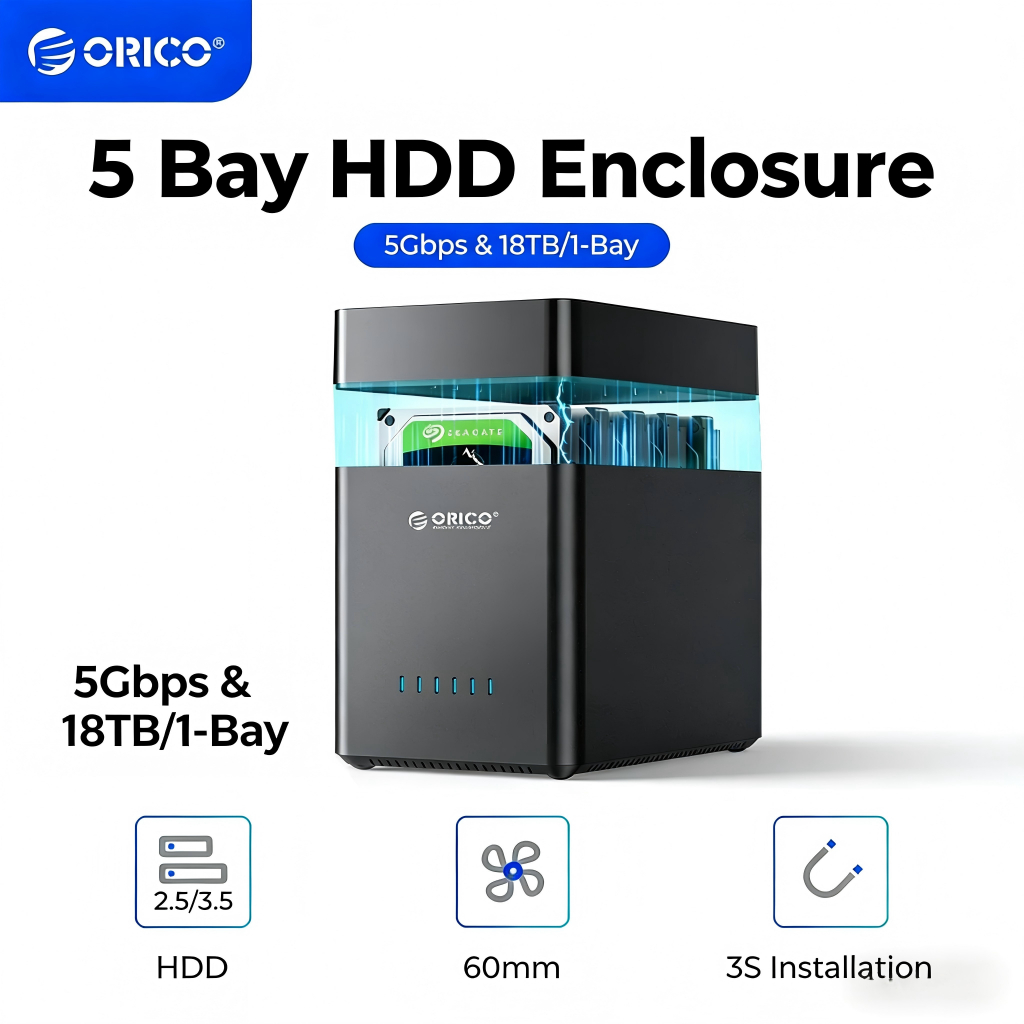 ORICO DS500 Series hdd Docking Station 3,5 inch 5 Bay Vỏ ổ cứng SATA sang USB3.0 / Type-C