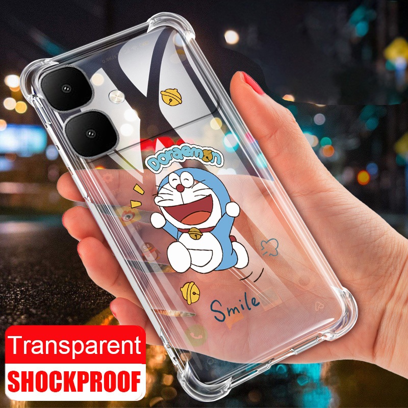Infinix Smart 20 Ốp lưng Smile Doremon Vỏ điện thoại Candy Case Clear Crystal Air Cushion Cover