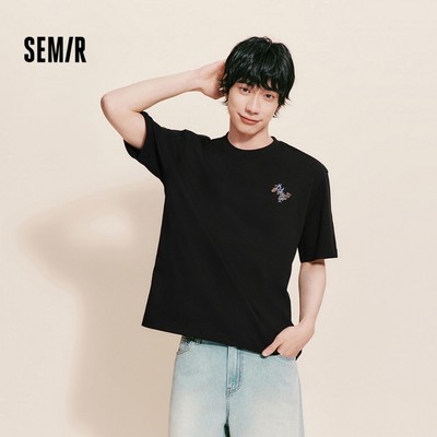 Áo thun ngắn tay nam Semir cotton, thiết kế in hình truyền thống