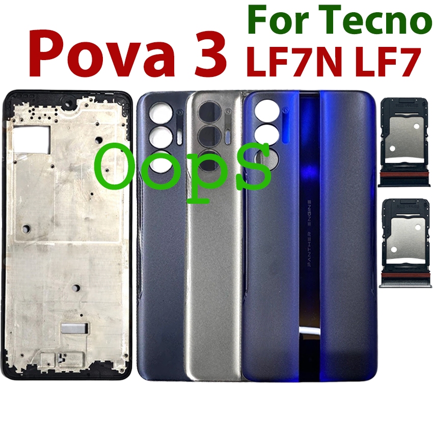Khung Nhà Ở Phía Sau Cho Tecno Pova 3 LF7 LF7n Nắp Pin Mặt Sau + Khung LCD Khung Giữa Có Nút Vỏ Cửa 