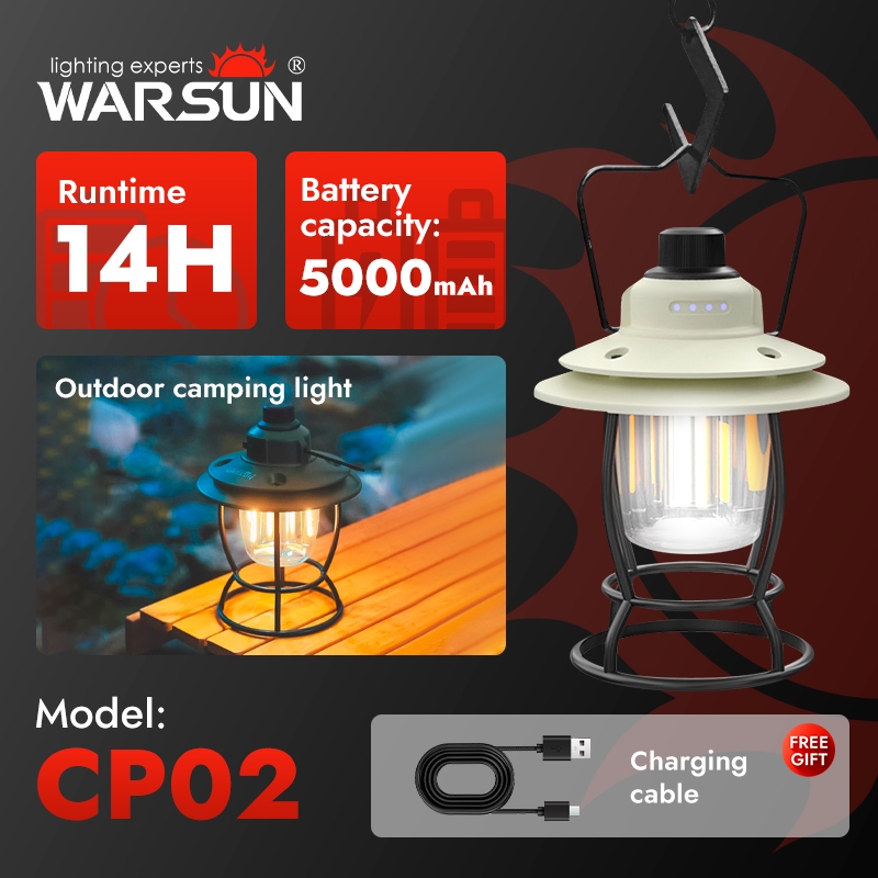 Đèn lồng WARSUN CP02 cổ điển cho cắm trại với tuổi thọ pin lâu