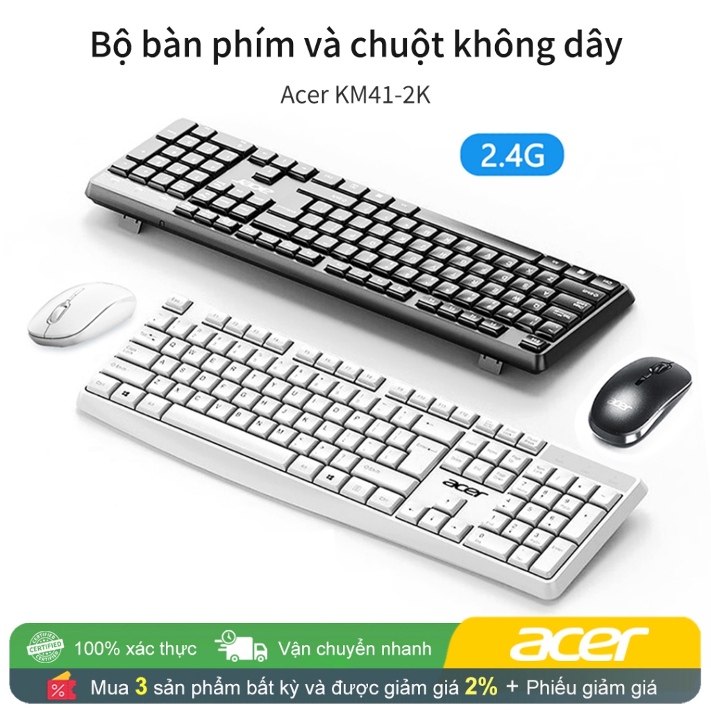 Bộ bàn phím và chuột USB Acer Office KM41-2K 3 tốc độ DPI 2.4G Thiết kế tiện dụng không dây Chống bắ