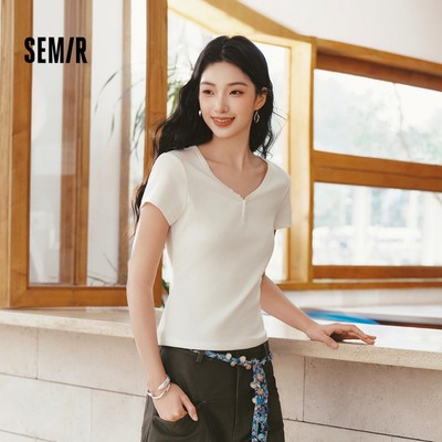 Semir Áo Nữ Mùa Hè Tay Ngắn Cổ Chữ V Ôm Body Mới 2026