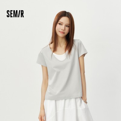 Áo thun ngắn tay Semir nữ vải lanh cotton, phù hợp thời trang đơn giản mùa hè