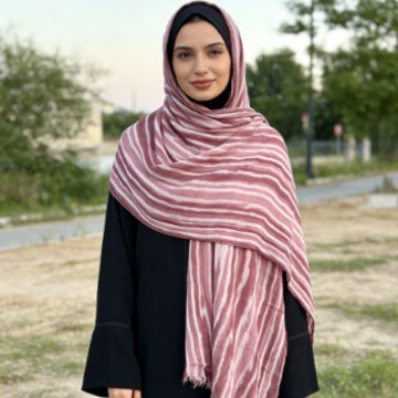 Jifang Khăn choàng pashmina hijab sọc tự nhiên xếp ly rayon cotton FX22