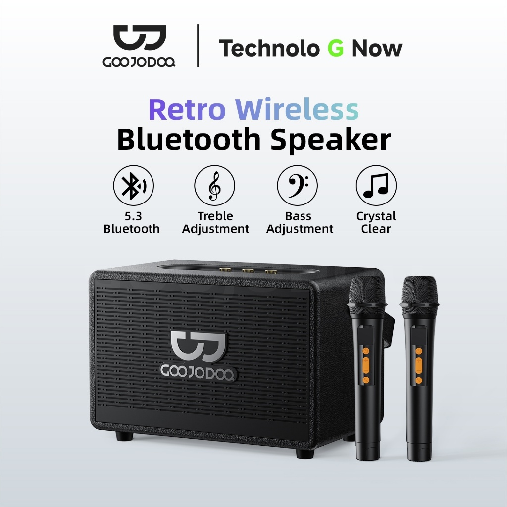 Loa Bluetooth cổ điển GOOJODOQ 60W 6000mAh với 3 chế độ phát lại, điều chỉnh âm trầm và âm bổng thông minh và hai micro không dây